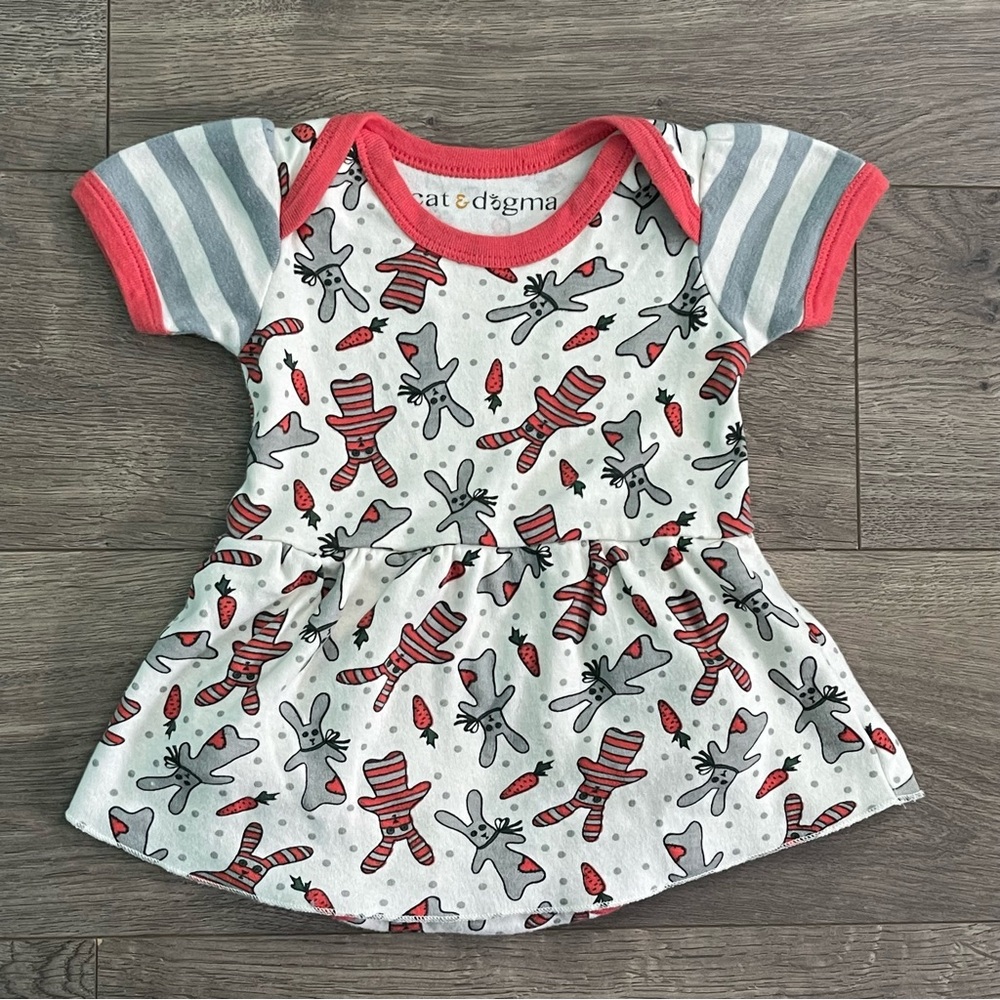Cat & Dogma Organic Cotton Bunny Rabbit 3-6m Baby Dress